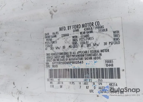 2005 Ford Ranger Xl/Xls/Xlt from USA, damaged, VIN 1FTYR10D95PB02543